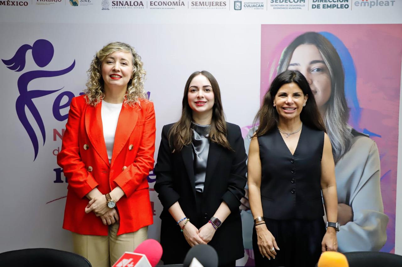 Invitan a Feria Nacional del Empleo de las Mujeres en Culiacán; habrá más de mil vacantes • El evento que se celebrará en vísperas del mes de la mujer, se realizará en el Kiosko de Catedral el próximo jueves 29 de febrero, desde las 09:00 de la mañana hasta las 03:00 de la tarde. Culiacán, Sinaloa, a 27 de febrero de 2024 - En un esfuerzo conjunto por fortalecer el mercado laboral en la región, la Secretaría de Economía de Sinaloa, a través del Servicio Nacional del Empleo en Sinaloa y en colaboración con el Ayuntamiento de Culiacán, invitan a la Feria Nacional del Empleo de las Mujeres 2024 que se llevará a cabo el próximo jueves 29 de febrero. La directora del Servicio Nacional del Empleo en Sinaloa, Abril Vega Araiza, resaltó la importancia de este evento que se celebra en vísperas del mes de marzo, dedicado a la mujer, y que tendrá lugar en el emblemático Kiosko de Catedral, desde las 09:00 de la mañana hasta las 03:00 de la tarde. Destacó que esta iniciativa no solo reafirma el compromiso del Gobierno con Sentido Social de ofrecer oportunidades equitativas para todos, independientemente del género, sino que también subraya la determinación del gobernador Rubén Rocha Moya y del secretario de Economía, Javier Gaxiola Coppel, con la igualdad de género y la inclusión laboral de las mujeres. En ese sentido, detalló que para esta Feria Nacional del Empleo de las Mujeres 2024 se contará con la participación de 35 empresas de diversos sectores que ofrecerán 1,040 vacantes tanto para mujeres como para hombres, con sueldos que alcanzan hasta los $85,000 pesos y un promedio mensual de $8,000 pesos. Manifestó que estas oportunidades representan un impulso significativo para la economía local y el desarrollo profesional de la comunidad. Por su parte, Janet Tostado Noriega, secretaria de Desarrollo Económico en Culiacán, mencionó que la Feria Nacional de Empleo para las Mujeres 2024 será una plataforma vital para conectar a empleadores con talento local y ofrecer oportunidades de crecimiento y desarrollo profesional. Extendió la invitación a todos los buscadores de empleo para que participen en este evento y aprovechen las oportunidades que se presentan. En la rueda de prensa también estuvieron presentes la secretaria Técnica de la Secretaría de Economía, Adriana Rojo Zazueta y el director del Empleo en Culiacán, Carlos López.