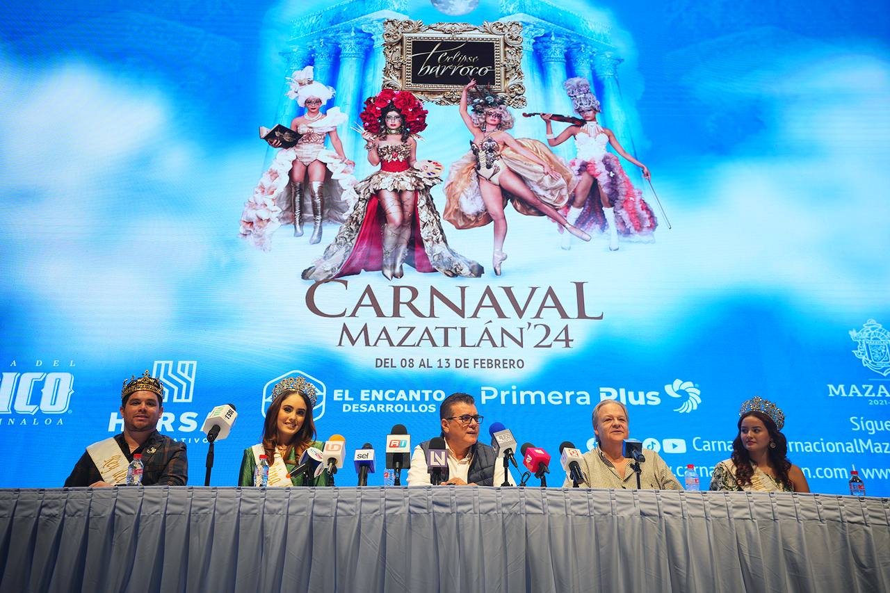 Este martes en conferencia de prensa realizada en el Teatro Ángela Peralta se anunció el elenco del Carnaval Internacional Mazatlán 2024 “Eclipse Barroco” a realizarse del 08 al 13 de febrero.
